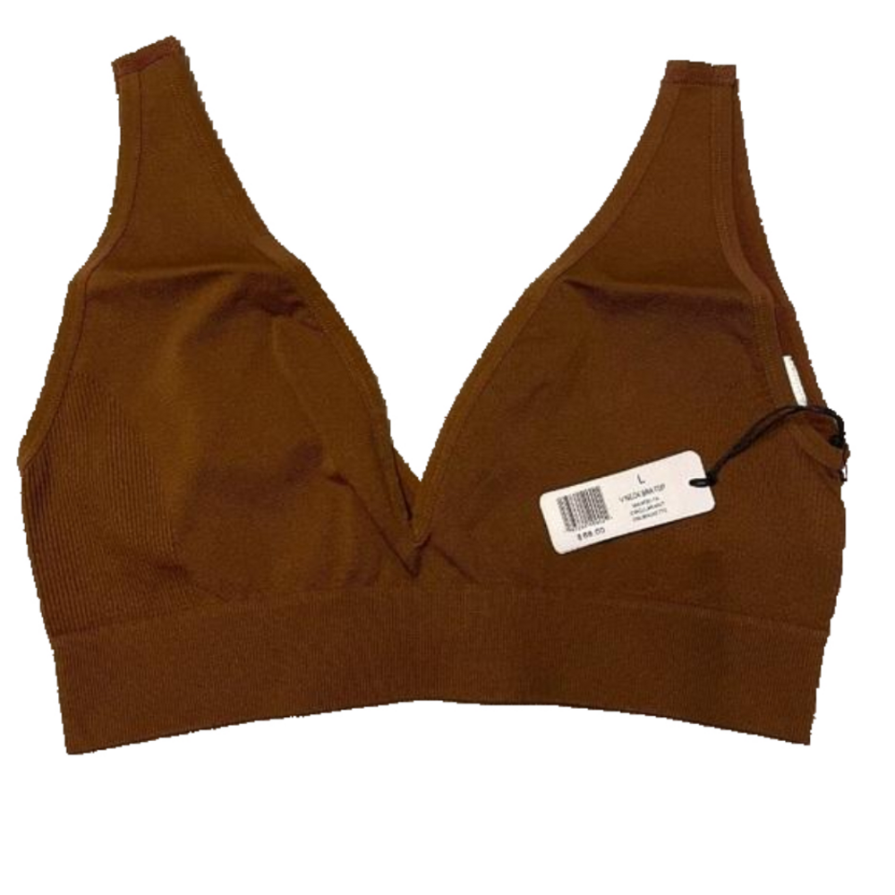 We Wore What XL V-Neck Bra Top circular Knit Brunette Sports Activewear NWT